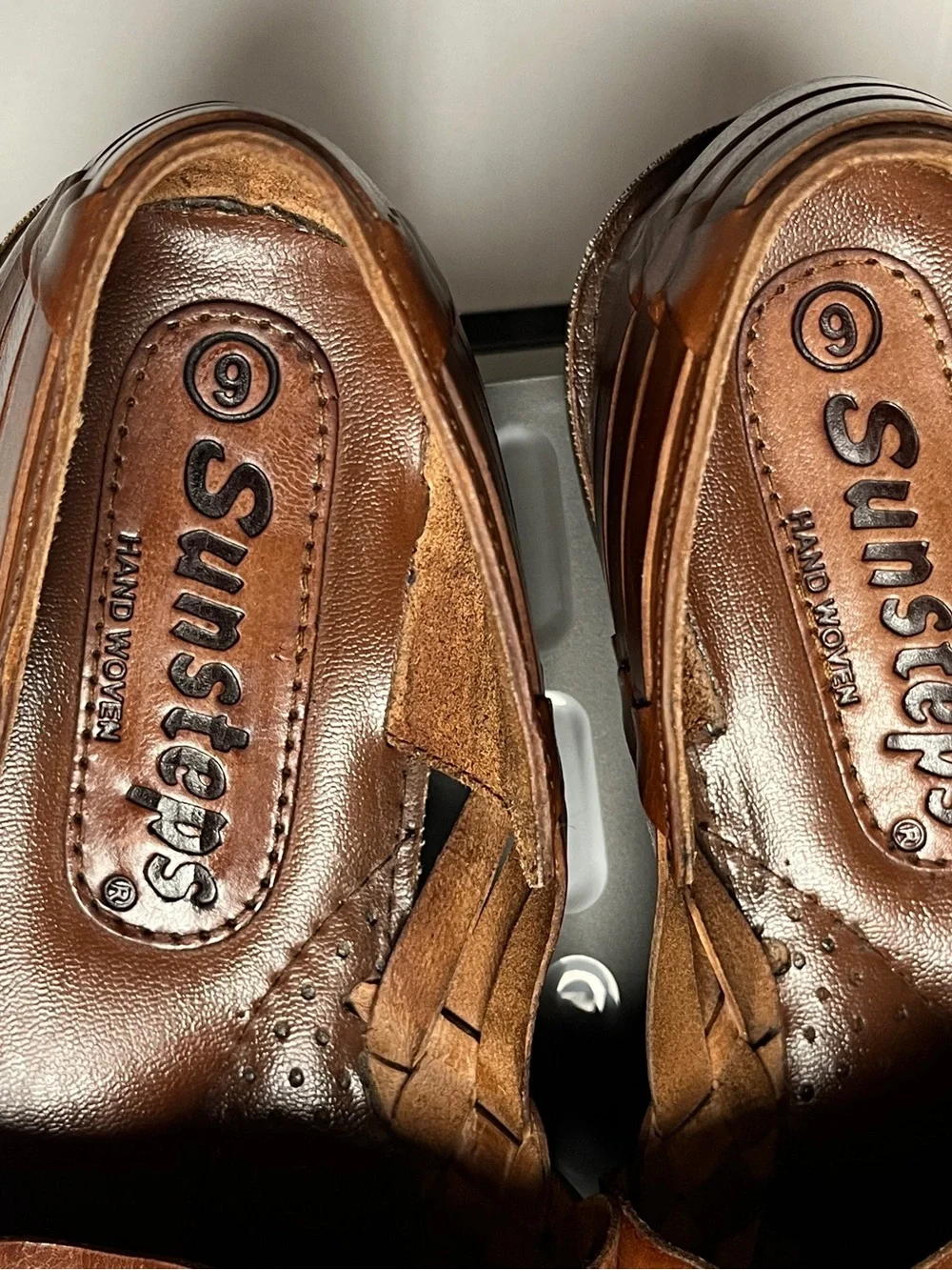 Sunsteps Brown Woven Leather Fisherman Huarache Sandals Men’s Size 9 Hand Woven